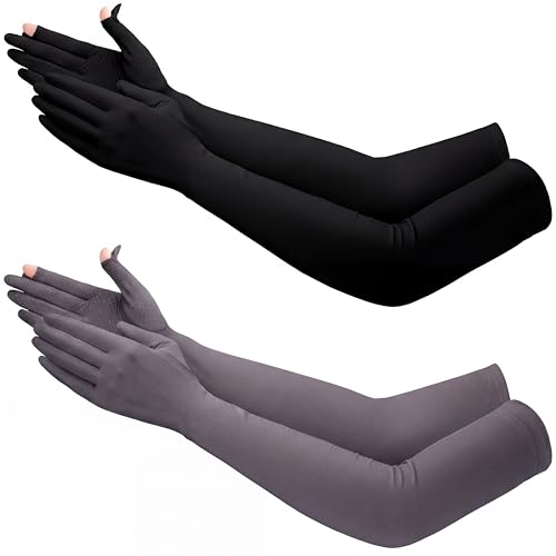 Jecery 2 Pairs Driving Gloves Women UV Protection Long - color: Black,deep Gray