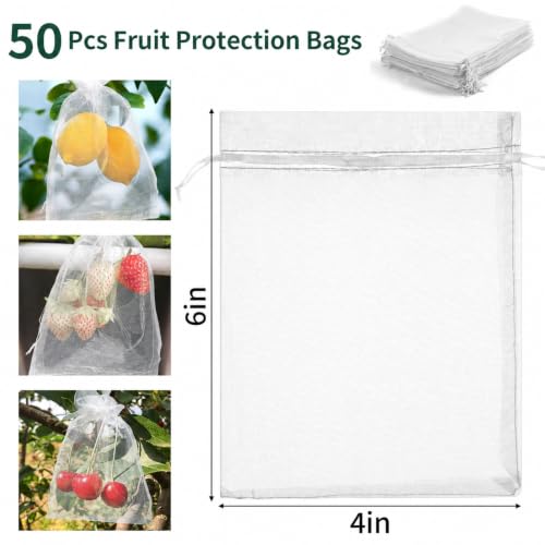 50 Pcs Fruit Protection Bags, 4×6 in Mesh Cover Nets for Tree, White - color: White, size: 4×6 in