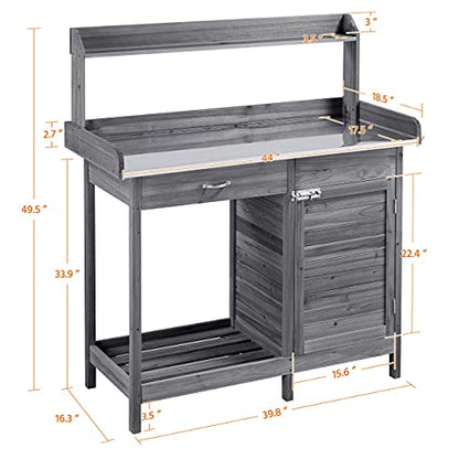 Topeakmart Outdoor Potting Bench with Storage Potting Table,Gray - color: Gray