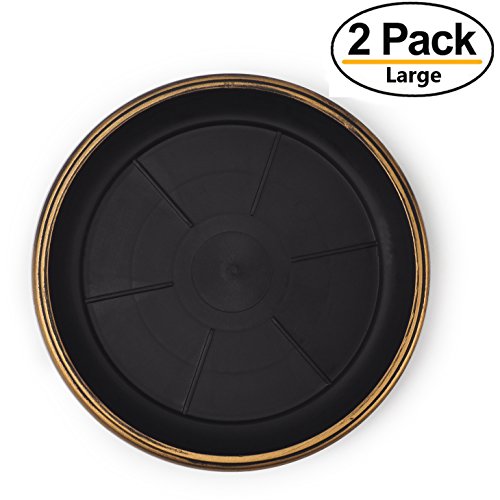 9" Decorative Heavy Duty Tray/Saucer (2 Pack) Rustic Medieval/French Country Look, Pot/Planter Base for Indoor/Outdoor Decor Use. Long Lasting, Reusable Light Weight (9 inches, Gold) - color: Gold, size: 9 inches