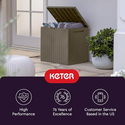 Keter City 30 Gal Outdoor Storage Box and Patio Side Table - color: Mossy Brown