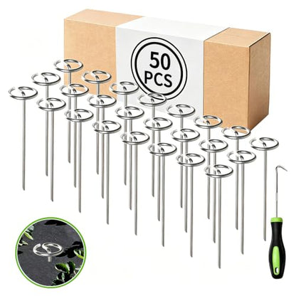 Landscape Fabric Stake, 6-inch Galvanized Round Head Landscape Nail Steel Anti Bending Weed Barrier Stake, Used for Plant Cover, Lawn, Fence, and Ground Garden Stake (50)