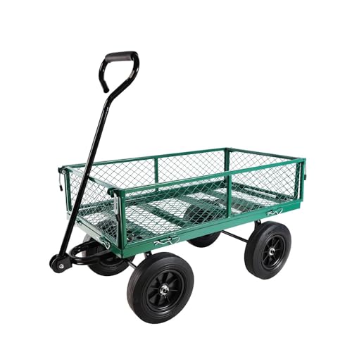 Multi-Functional Metal Garden Cart - 37" x 19.48" x 40.15", Solid Tires, Heavy Duty Tool Cart for Gardening, Farming, Yard Work, Green