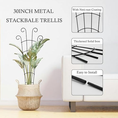 30 Inch Trellis for Climbing Plants Indoor 3 Pack Indoor Plant Trellis for Potted Plants Metal Garden Trellis for pots Indoor Outdoor for Monstera Pothos Vine Ivy Hoya(30inch Black)