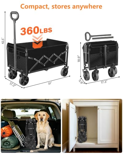 JINIHFW Wagons Carts Foldable, 360LBS Collapsible Folding Wagon, Black - color: Wagons-black02