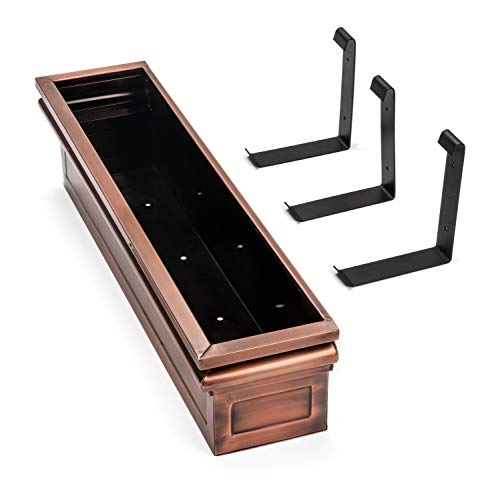 H Potter 36" Copper Finish Window Box Planter with Iron Brackets
