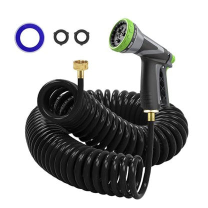 Coil Hose,3/8" EVA Coil Garden Hose 50 FT,Curly Water Hose - color: Black, size: 50FT