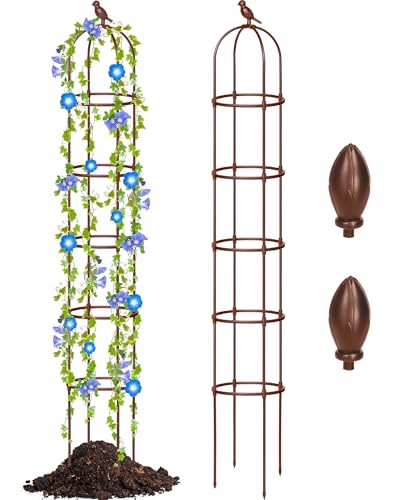 Sadnyy 2 Pack 7 ft Garden Trellis Obelisk for Rose Trellis Climbing Plants Outdoor Rustproof for Pots Tall Tower Plant Support Metal Garden Vines Flower Plants Support Outdoor Indoor(Brown) - color: Brown