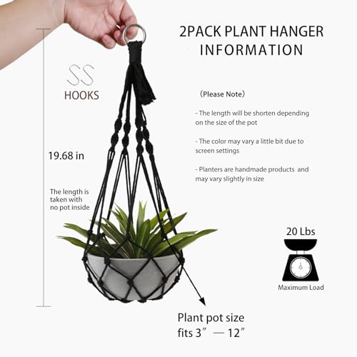 Artilady Macrame Plant Hanger Black, Boho Hanging Planter for Indoor Plants - color: Black B