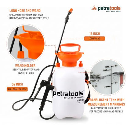 PetraTools HD201 Garden Pump Sprayer 2 Gallon, 52-in Long Hose & 2 Nozzles - color: Orange, size: 2 Gallon
