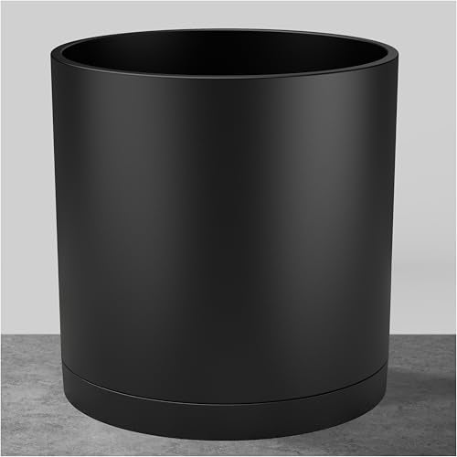 FaithLand 10-Inch Modern Cylinder Planter, Thick-Walled Plastic Plant Pot with Drainage Holes and Detachable Saucer, Matte Black, Ideal for Indoor & Outdoor Plants Flowers - color: Matte Black, size: 10 Inch