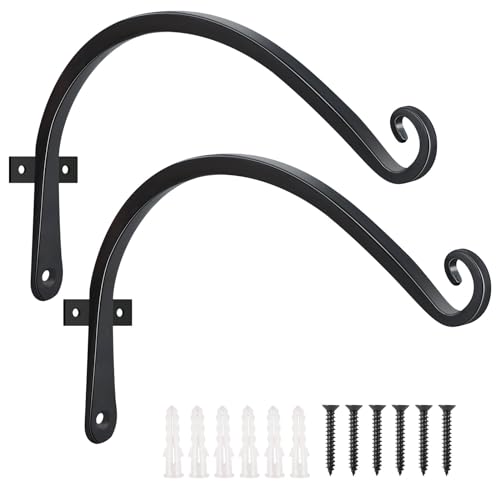 Feed Garden Iron Wall Hooks 12 Inch Plant Hanger Decorative Hanging Plant Bracket Hook for Bird Feeders,Wind Chimes,Coat,Indoor & Outdoor,2 Pack - color: Black-C, size: 12 Inch