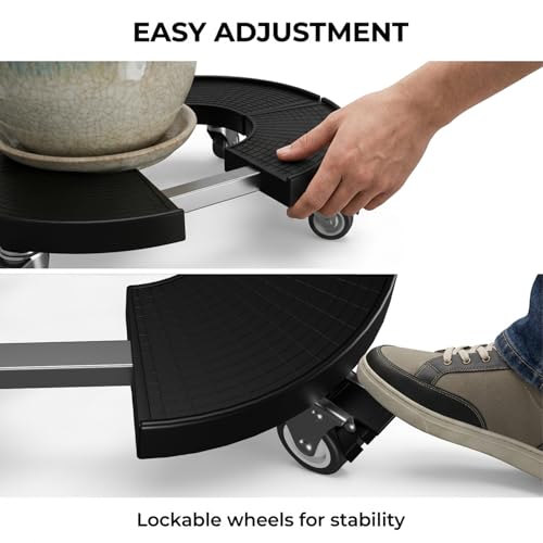 Adjustable Plant Caddy with Wheels, 15–22 Inch Heavy Duty Rolling Plant Stand, Lockable Casters, 440–500 lbs Capacity, Large Plant Dolly for Indoor Outdoor Flower Pot Mover, Black - size: Plastic