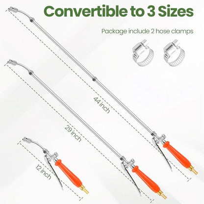 29"-44" All Metal Replacement Sprayer Wand, Suitable for 1/2" Hose Quick Connector, 1/4" & 3/8" & 1/2" Brass Barb Spray Wand, Built-in Shut Valve Stainless Steel Spray Wand - color: 44" Sprayer Wand