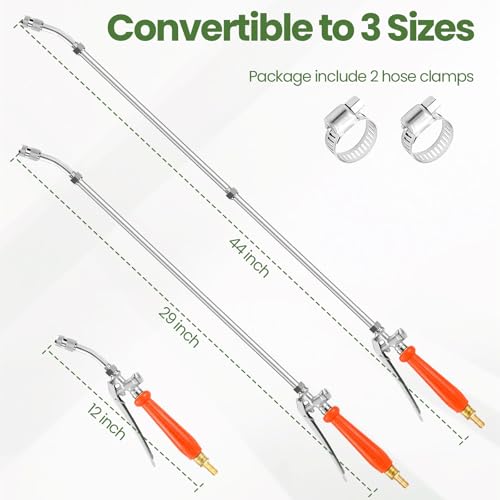 29"-44" All Metal Replacement Sprayer Wand, Suitable for 1/2" Hose Quick Connector, 1/4" & 3/8" & 1/2" Brass Barb Spray Wand, Built-in Shut Valve Stainless Steel Spray Wand - color: 44" Sprayer Wand