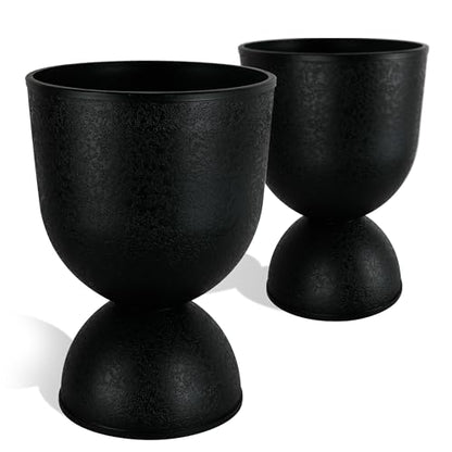 KOL 18 Inch Tall Planters, Black Plastic Urn Planters, 2 Pack - color: Black, size: Bundle: 18"+18"