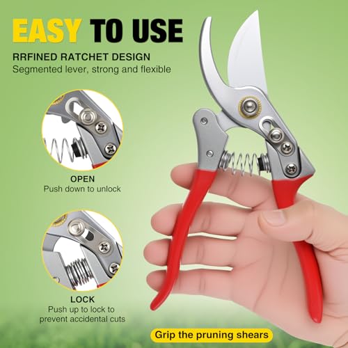 Yesker Pruning Shears Garden Shears 8.6" Professional Bypass Garden Scissors Yard Clippers with Sharp SK5 Steel Blade Heavy Duty Hand Pruners for Branch Flower Plant Trimming Cutting Gardening Tools - size: 1PCS 8.6" Red
