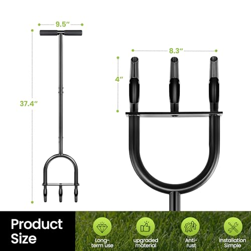 Manual Lawn Core Aerator Tool – Heavy Duty Hand Soil Aerator with 3 Hollow Tines, Pre-Assembled Lawn & Garden Plug Remover for Grass Growth & Soil Improvem