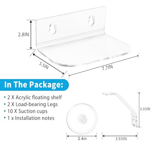 2-Pack Acrylic Window Plant Shelves with Suction Cups & Support Brackets - Rectangle Window Sill Extender for Herb Pots, Succulents, Flower Boxes, Micro Greens | Indoor/Outdoor Use - size: 5.5*7.7IN*2PC Rectangular