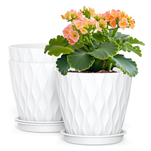 Plant Pots for Indoor Plants 3 Pack 8" Plastic Planters with Drainage Holes - color: White, size: 8 in 3pcs