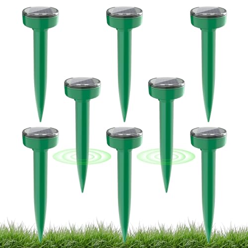 8 PCS Solar Mole Repellent Solar Powered Sonic Gopher Mole Repellent Stake