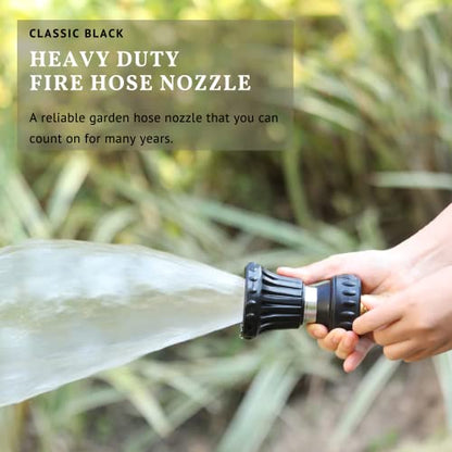 HOSUN Fire Hose Nozzle for Garden Hose, Heavy Duty Fireman Style Garden Hose Nozzles, Leak Proof & Adjustable Water Nozzle High Pressure, Best for Watering Plant & Lawn, Washing Car & Pet (Black) - color: Black