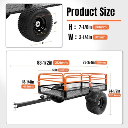 KUAFU Heavy Duty ATV/UTV Trailer Dump Cart Universal 1500LBS Load Tow