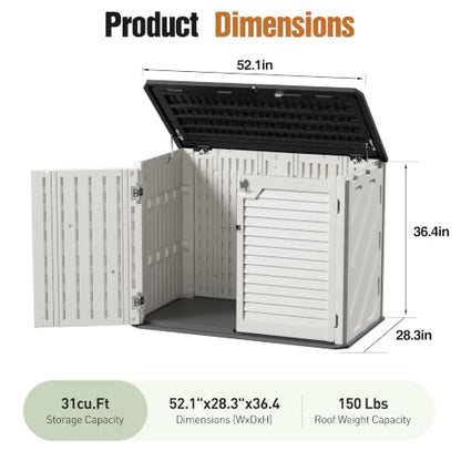 31 Cu.Ft Resin Outdoor Storage Cabinet with Floor, Weatherproof Plastic Vertical Outdoor Storage Shed for Garden Backyard Patio Pool Tool - size: 31 Cu.Ft