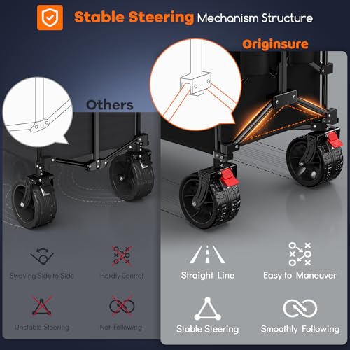 Originsure 300L Collapsible Beach Wagon Cart with Big Wheels, 560lbs, Black - color: A-black