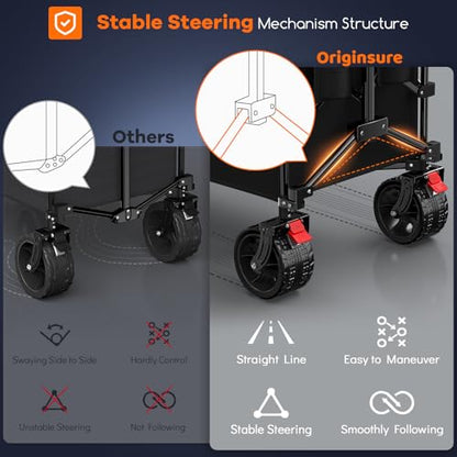 Originsure 300L Collapsible Beach Wagon Cart with Big Wheels, 560lbs, Black - color: A-black