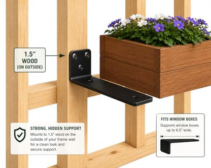 6-Inch Hidden Outdoor Window Box L Brackets, Black, 2 Brackets Included
