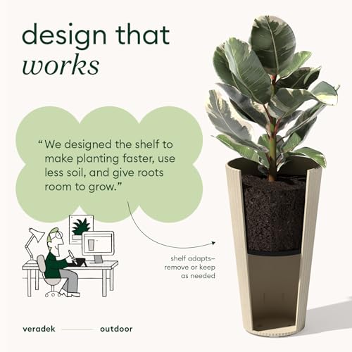 Veradek Demi Series Tall Planter - Tall Tapered Outdoor Planter with Shelf - color: Sand, style: Narrow Groove -2 Pack