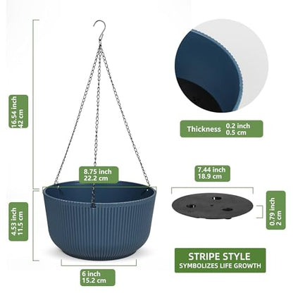 Dexceder 8.75 Inch Self Watering Hanging Planter (2 Pack, Deep Blue) - color: Deep Blue, size: 8.75 inch