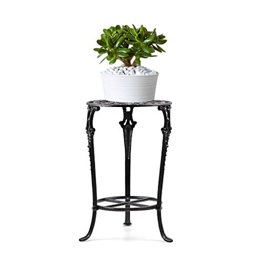 MDLUU Plant Stand 18.8 Inches Tall, Cast Iron Potted Plant Stand, 2-Tier Metal Planter Stand, Flower Pot Stand for Living Room, Bedroom, Kitchen Decor (Black) - color: Black