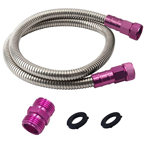 YANWOO 304 Stainless Steel 10 Feet Female to Female Garden Hose with Pink Male to Male Connector, Short Water Hose (10ft) - size: 10 Feet