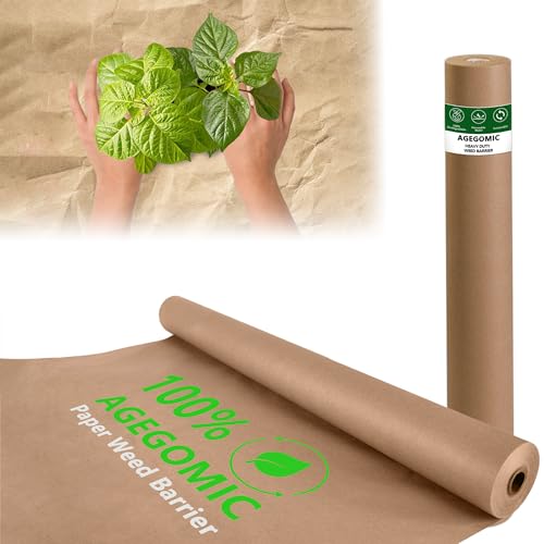 Biodegradable Weed Barrier, 3 x 100 Ft Heavy Duty Garden Paper Biodegradable Landscape Fabric Paper Garden Mulch Rolls Weed Barrier for Weeds, Paper Mulch Rolls Garden Paper for Outdoor Garden Lawn - size: 3x100ft