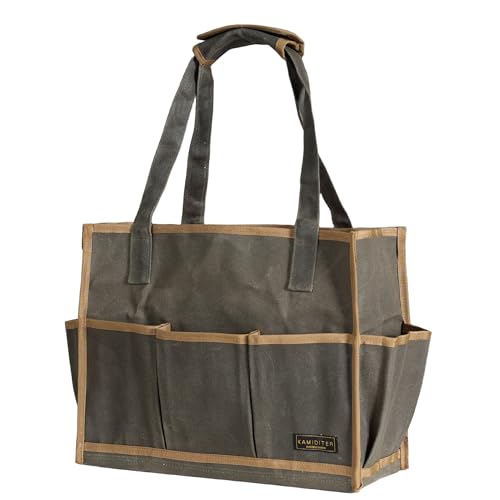 Heavy Duty 16OZ Waxed Canvas Tool Bag,15-Pockets Portable Tote Bag,Muti-Purpose Garden Tool Storage Bag with Padded Handle | ArmyGreen - color: ArmyGreen