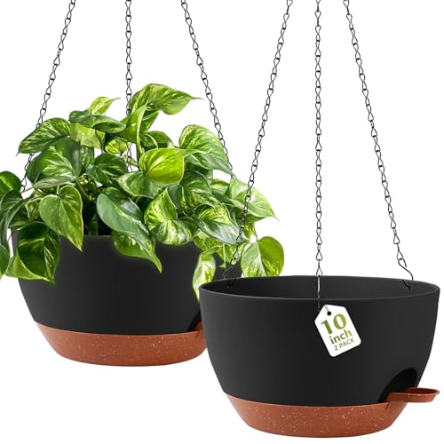 GARDIFE Hanging Planters, Self Watering, Black 10 Inch 2 Pack with Drainage - color: Black, size: 10 inch