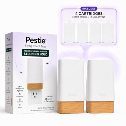 Pestie Fruit Fly Traps, Indoor Gnat Trap Plug-in (2 Devices & 4 Cartridges) - size: 2 Devices + 4 Cartridges