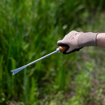 Dandelion Weed Puller Tool Handheld 13" - Garden Weeder Root Removal Tool - Heavy Duty Japanese Steel with Wood Handle - Made in Japan - color: Brown Dandelion Weeder