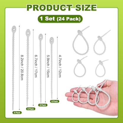 M METERXITY 24-Pack Adjustable Plant Ties, 4.7/5.9/6.7/8.2 Inch Silicone Flexible Multi-Function Garden Twist Tie for Crafts/Gift Wrapping/Gardening Plants, Reusable Support Twine [Gray] - color: Gray