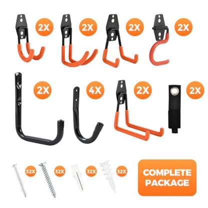 Steel Garage Hooks 18 Pack Storage Heavy Duty, Anti-Slip Wall Hooks for Tools - color: 2026 New Combo-18PC