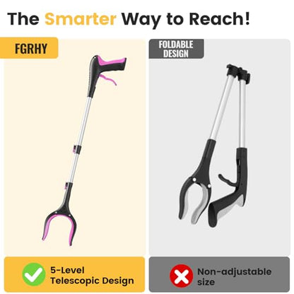 Telescopic Grabber Reacher Tool, 5-Level Adjustable Length (23'' to 41'') - Trash Claw Gripper, Pickup Stick for Litter Picking, Yard Work, and Seniors (Pink) - color: Pink
