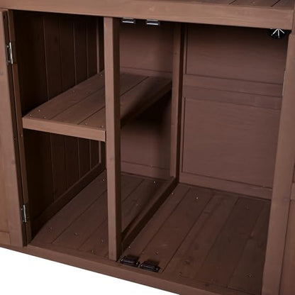 GDFStudio Winford Patio Kitchen Island Cart with Extendable Top, Wooden Outdoor Storage Cabinet with Stainless Steel BBQ Prep Table Top, Drawers, Spice Rack and Lockable Wheels, Potting Bench, Brown - color: Brown