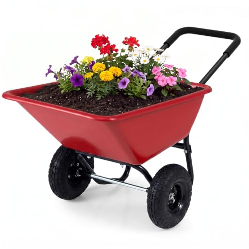 Goplus 2 Wheel Wheelbarrow, 330 LBS Utility Garden Cart (Red) - color: Red