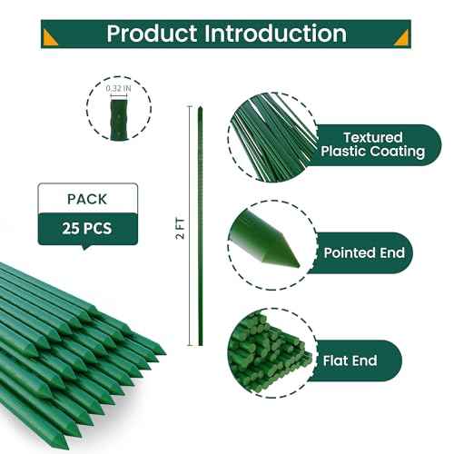 PROWORX 24 Inch 2 Ft Plant Support Garden Stakes for Outdoor Plants, 25 PCS - size: 2 Ft 25 Pack