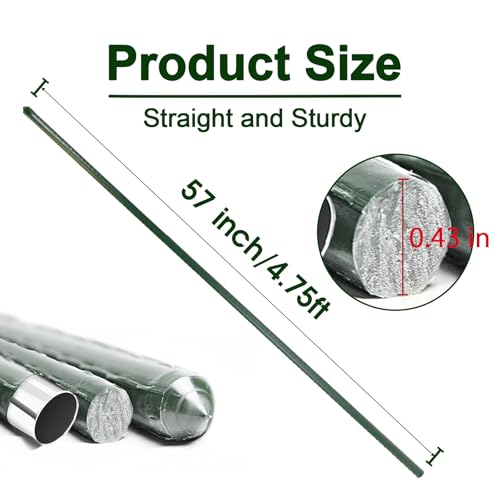 Garden Stakes 57 Inch, Approx 5ft Metal Plant Stakes for Gardening and Farm, 57" Plastic Coated Plant Support for Tomato, Cucumber, Bean, Flower, Potted and More Climbing Plants - size: 57inch, pack of 20