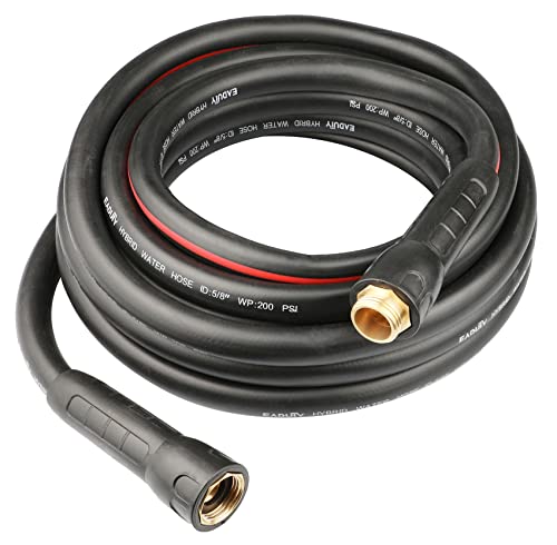Hybrid Garden Hose 5/8 IN. x 25 FT, Heavy Duty, Lightweight, Flexible with Rotatable Handle and Solid Brass Fittings, Gray+Red - size: 25 FT
