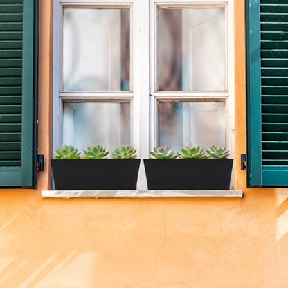 GREANER 6 Pack Herb Planters, 12x3.8 Inch Black Rectangle Window Boxes with Tray, Indoor Succulent Cactus Mint Plastic Pot for Windowsill, Balcony, Office, Outdoor Garden - size: 6Packs/12x3.8in-black