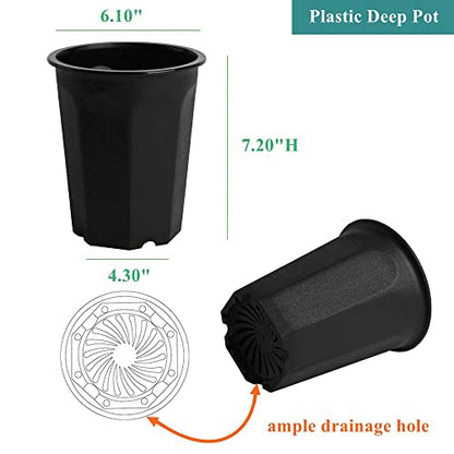 8 Pack 6.10 Inch Black Plastic Deep Nursery and Seedling Pots, Round Planter Container for Transplanting, Cutting, Succulent - color: Black, size: 6.10 inch